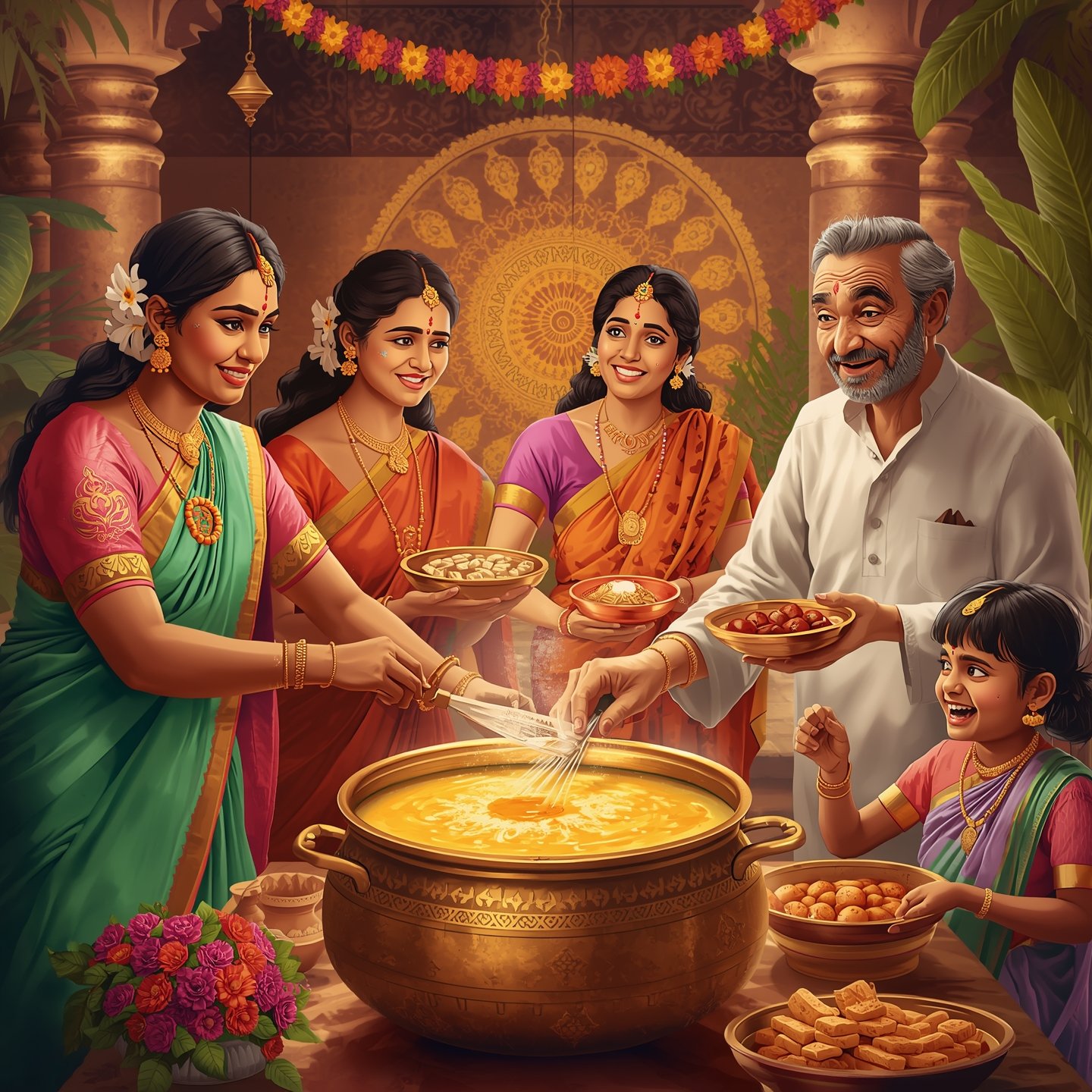 Family Members Cooking Traditional Indian Dishes